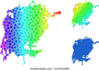 Spectrum gradiented stars mosaic map of Victoria Lake. Vector colored map of Victoria Lake with spectrum gradients. Mosaic map of Victoria Lake collage is formed with randomized colored star elements.