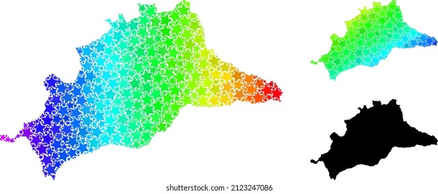 Spectrum gradiented stars mosaic map of Malaga Province. Vector colorful map of Malaga Province with spectrum gradients.