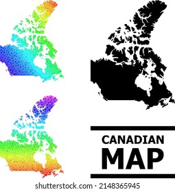 Spectrum gradiented stars mosaic map of Canada. Vector colorful map of Canada with spectrum gradients. Mosaic map of Canada collage is made with chaotic colorful star items.