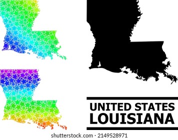 Spectrum gradiented stars mosaic map of Louisiana State. Vector colorful map of Louisiana State with spectrum gradients.