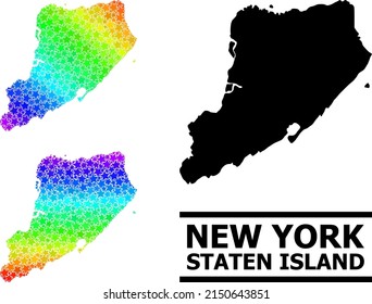 Mapa de mosaicos de estrellas de grano de espectro de Staten Island. Mapa de colores vectoriales de Staten Island con gradientes de espectro. El mapa mosaico del collage de Staten Island se crea con elementos estrella al azar y coloridos.