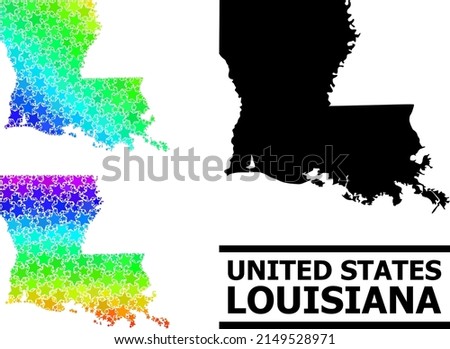 Spectrum gradiented stars mosaic map of Louisiana State. Vector colorful map of Louisiana State with spectrum gradients.