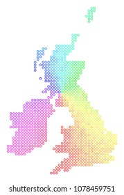 Spectrum Great Britain And Ireland Map. Vector geographic map in bright rainbow color tinges. Spectrum has circular gradient.