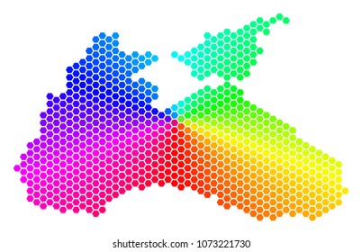 Spectrum hexagon Black Sea Map. Vector geographic map in bright colors on a white background. Spectrum has circular gradient. Color vector collage of Black Sea Map designed of hexagonal items.