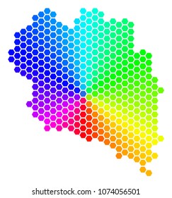 Spectrum hexagon Koh Phangan Thai Island Map. Vector geographic map in bright colors on a white background. Spectrum has circular gradient.