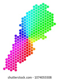 Spectrum hexagon Lebanon Map. Vector geographic map in rainbow colors on a white background. Spectrum has circular gradient. Color vector concept of Lebanon Map combined of hexagon spots.