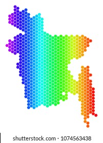 Spectrum Hexagonal Bangladesh Map. Vector geographic map in bright colors on a white background. Spectrum has horizontal gradient.