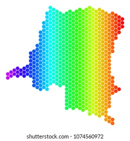 Spectrum Hexagonal Democratic Republic Of The Congo Map. Vector geographic map in bright colors on a white background. Spectrum has horizontal gradient.