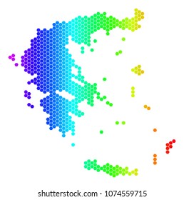 Spectrum Hexagonal Greece Map. Vector geographic map in bright colors on a white background. Spectrum has horizontal gradient. Colorful vector collage of Greece Map designed of hexagonal elements.