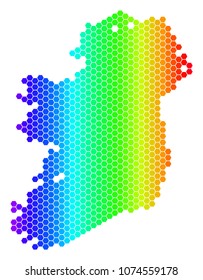 Spectrum Hexagonal Ireland Island Map. Vector geographic map in bright colors on a white background. Spectrum has horizontal gradient.