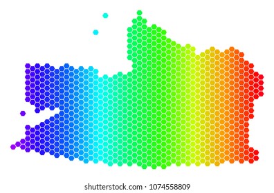 Spectrum Hexagonal Kaliningrad Region Map. Vector geographic map in bright colors on a white background. Spectrum has horizontal gradient.
