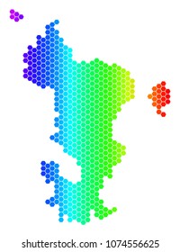 Spectrum Hexagonal Mayotte Island Map. Vector geographic map in bright colors on a white background. Spectrum has horizontal gradient.