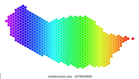 Spectrum Hexagonal Portugal Madeira Island Map. Vector geographic map in bright colors on a white background. Spectrum has horizontal gradient.