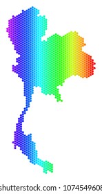 Spectrum Hexagonal Thailand Map. Vector geographic map in bright colors on a white background. Spectrum has horizontal gradient. Color vector composition of Thailand Map done of hexagonal blots.