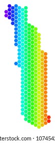 Spectrum Hexagonal Togo Map. Vector geographic map in bright colors on a white background. Spectrum has horizontal gradient. Color vector collage of Togo Map designed of hexagonal spots.