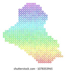 Spectrum Iraq Map. Vector geographic map in bright spectrum color hues. Spectrum has vertical gradient. Colorful vector composition of Iraq Map created of small circles.