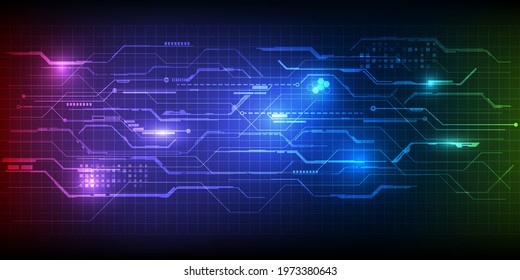 Spectrum of laser with hi tech digital grid line circuit pattern.Futuristic technology concepts.Vector illustration.