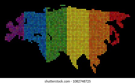 Spectrum LGBT Eurasia map for lesbians, gays, bisexuals, and transgenders. Vector territory plan in LGBT flag color tinges on a black background. Rainbow gradient has horizontal direction.