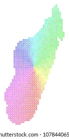Spectrum Madagascar Island Map. Vector geographic map in bright spectrum color shades. Spectrum has circular gradient. Multicolored vector collage of Madagascar Island Map designed of circle elements.