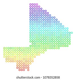 Spectrum Mali Map. Vector geographic map in bright spectrum color hues. Spectrum has vertical gradient. Colorful vector mosaic of Mali Map composed of spheric particles.