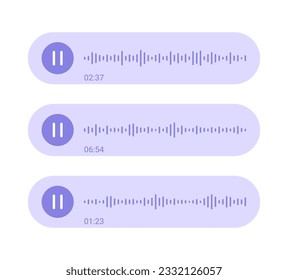 Spectrum noise and pause button. Record music player. Mobile app sound wave. Message voice record. Social network speech audio. Podcast soundwave line of voice. Vector illustration.