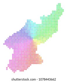 Spectrum North Korea Map. Vector geographic map in bright spectral color color tints. Spectrum has circular gradient. Colored vector concept of North Korea Map designed of small spheres.