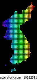 Spectrum North And South Korea Map. Vector territory map in impressive rainbow color variations on a black background.