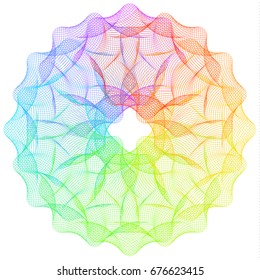 Spectrum ornate spirographic 3d flower on white background
