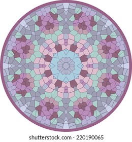 Spectrum pastel geometric mandala made of rhombuses, pixel art, stock vector. Modern stylish texture. 