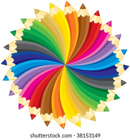 Spectrum pencils circle without gradients. Vector illustration.