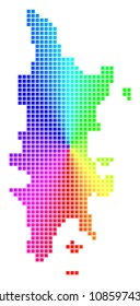 Spectrum Phuket map. Vector dot geographic map in bright rainbow colors with circular gradient. Colored vector pattern of Phuket map created with regular rectangle dots.