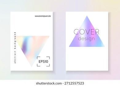 Pôster de espectro. Fundo Branco Isolado. Holograma de fundo. Vetor plástico. Panfleto mínimo roxo. Efeito digital. Folha holográfica. Pôster de espectro violeta