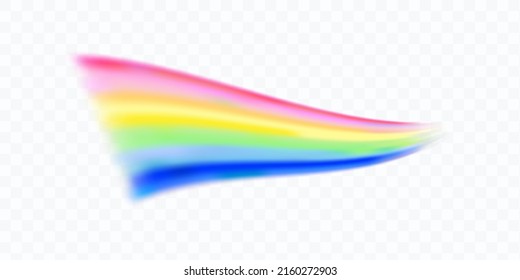 Espectro arco iris superpuesta ilustración vectorial sobre fondo transparente. Elemento de fantasía suave de la naturaleza. Vista diagonal de perspectiva. Arcoiris brillante realista. Cola de unicornio de cuento de hadas, franjas de colores