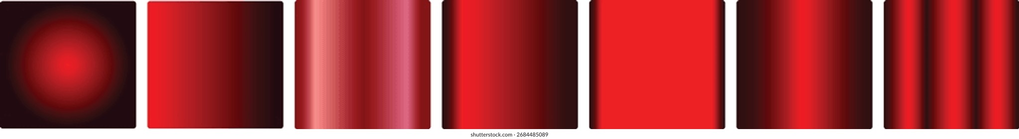 A spectrum of red gradient squares and stripes, showcasing various shades and patterns of red, isolated on transparent background