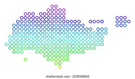 Spectrum Singapore Map. Vector geographic map in bright rainbow color tones. Spectrum has vertical gradient. Bright vector concept of Singapore Map organized of circle bubbles.