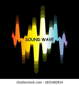 Spectrum sound wave logo. Vector digital colorful waveform with blur effect on black background. Modern pulse music player technology. Audio design banner