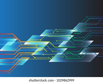 Spectrum Technology Circuit On Blue  Parallelogram Background Vector Design