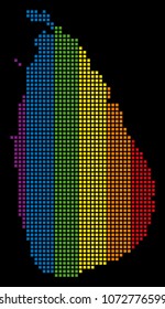 Spectrum vector abstract mosaic of Sri Lanka Island Map composed of rounded square dots. Vector homosexual tolerance geographic map in LGBT flag color tinges on a black background.