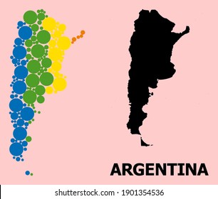 Spectrum vibrant mosaic vector map of Argentina for LGBT, and black version. Geographic mosaic map of Argentina is composed with randomized circle dots.
