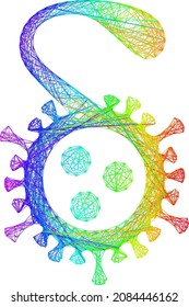 Spectrum vibrant network Delta virus. Geometric wire frame flat network based on Delta virus icon, generated from crossed lines, with spectrum gradient.