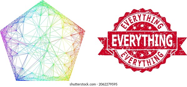 Spectrum vibrant network filled pentagon, and Everything textured ribbon stamp seal. Red stamp seal contains Everything tag inside ribbon.