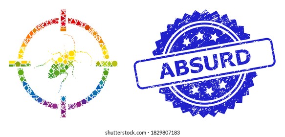 Spectrum vibrant vector target cockroach collage for LGBT, and Absurd unclean rosette stamp seal. Blue stamp seal includes Absurd text inside rosette.