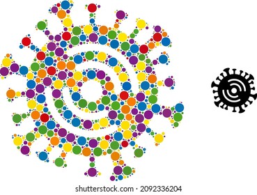 Spectrum vibrant vector Wi-Fi virus random dotted collage for LGBT, and a source icon. Spheric random elements are combined into abstract collage Wi-Fi virus icon.