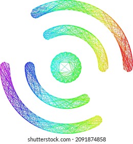 Spectrum vibrant wire frame propeller rotation. Geometric wire frame flat net based on propeller rotation icon, generated from crossed lines, with spectral gradient.