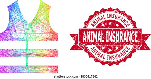 Spectrum Vibrant Wire Frame Safety Vest, And Animal Insurance Unclean Ribbon Seal. Red Stamp Seal Contains Animal Insurance Title Inside Ribbon.