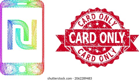 Espectro vibrante marco de alambre shekel banco móvil y la imitación de sellado de cinta sucia Card Only. El sello rojo contiene la etiqueta Sólo tarjeta dentro de la cinta.
