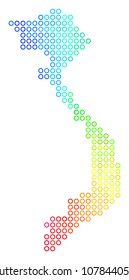 Spectrum Vietnam Map. Vector geographic map in bright rainbow color shades. Spectrum has circular gradient. Colorful vector composition of Vietnam Map designed of spheric particles.