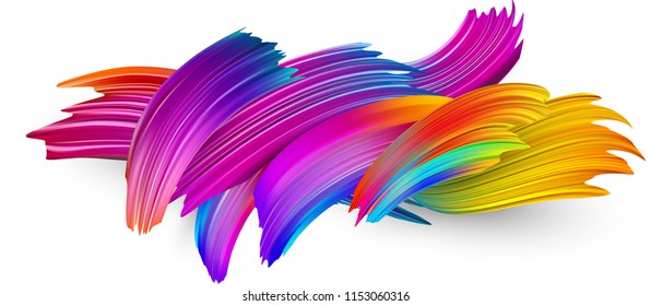 Spectrum watercolor, acrylic or gouache brush strokes drawn on white paper background. Colorful gradient brush design. Card or poster abstract template. Vector art illustration.