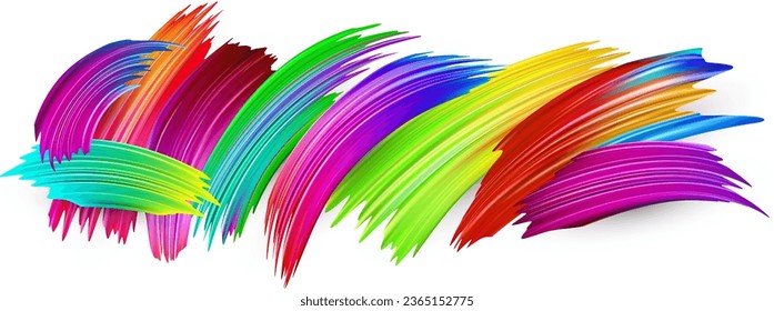 Spectrum watercolor, acrylic or gouache brush strokes drawn on white paper background. Rainbow colorful gradient brush design. Card or poster abstract template. Vector art illustration.
