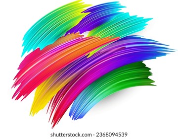 Spectrum watercolor, acrylic or gouache brush strokes drawn on white paper background. Rainbow colorful gradient brush design. Card or poster abstract template. Vector art illustration.